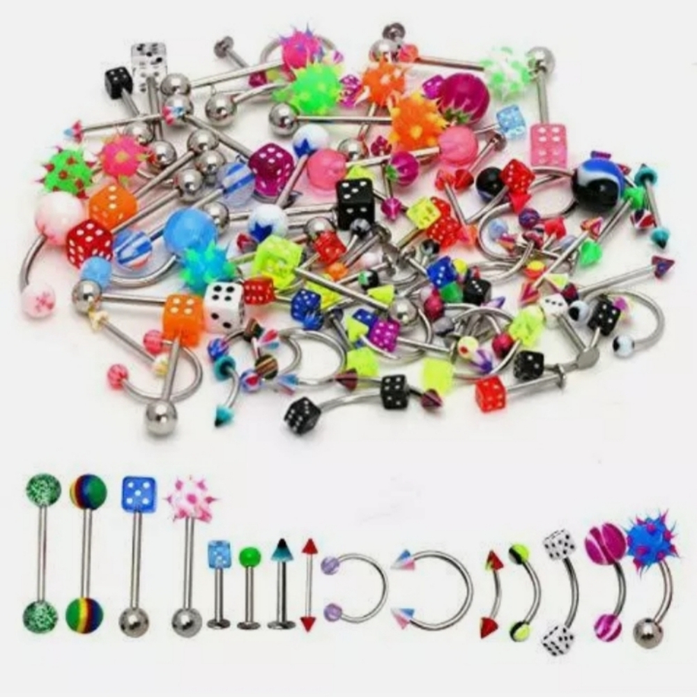 Lot of 110PCS Body Jewelry Piercing Eyebrow Navel Belly Tongue Lip Bar Ring ...